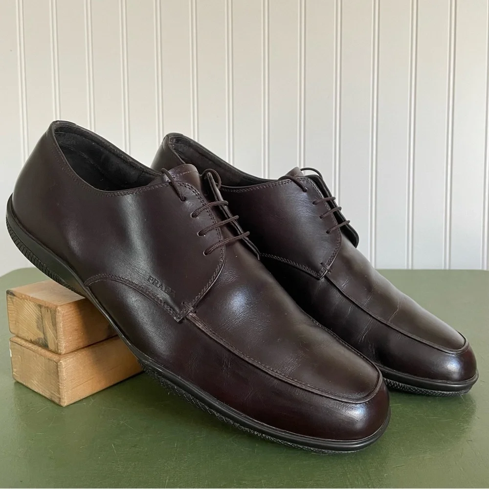 Prada Men's Casual Moc-Sewn Oxfords in Chocolate Brown *Italy*